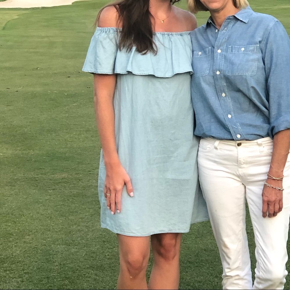 Off the shoulder “denim” dress